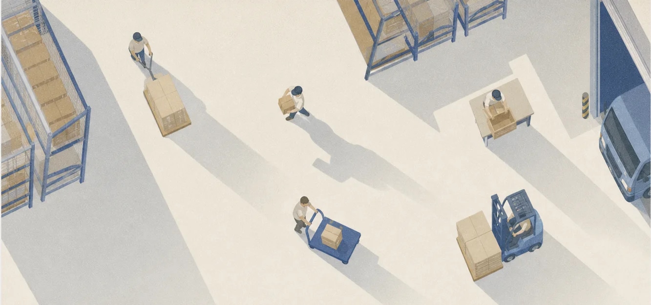 Illustration: data warehouse and logistics — visual lead for the DWH service page